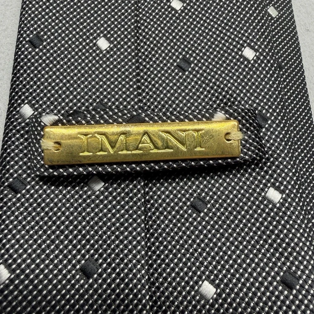 IMANI UOMO Men's Black & White Geometric Silk Touch Microfibre Woven Tie